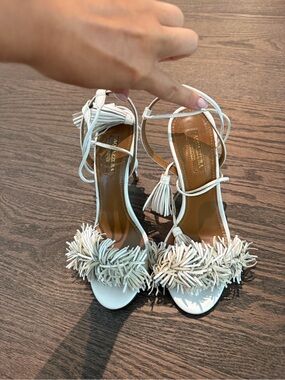 Aquazzura White Fringe Tassel Sandal